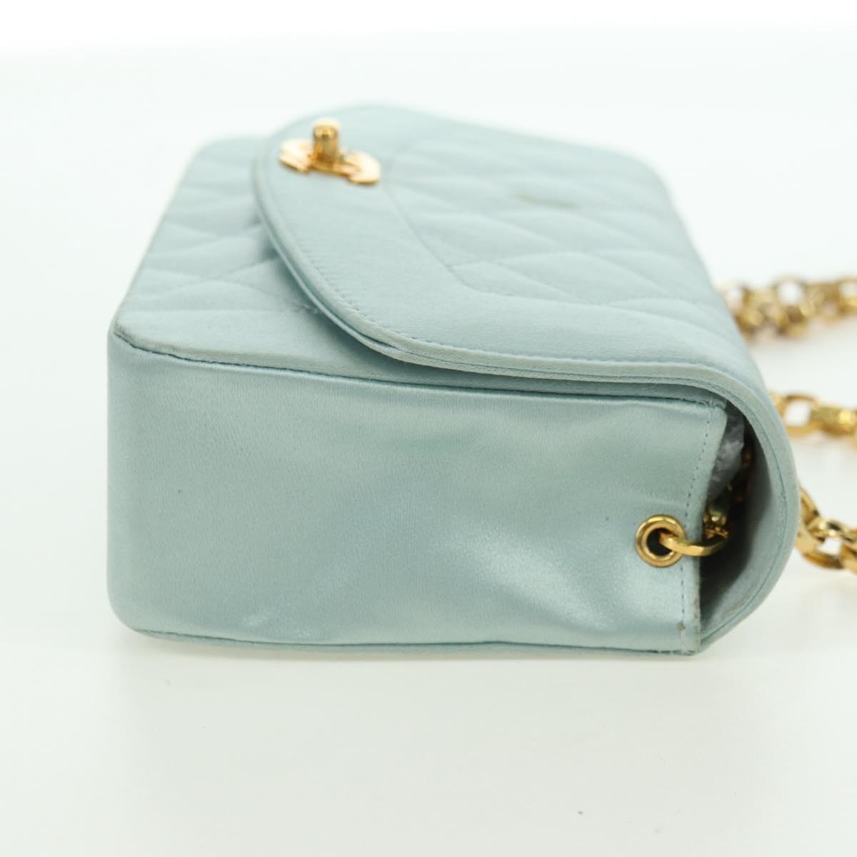 CHANEL Diana Matelasse Shoulder Bag Satin Light Blue CC Auth 33325A