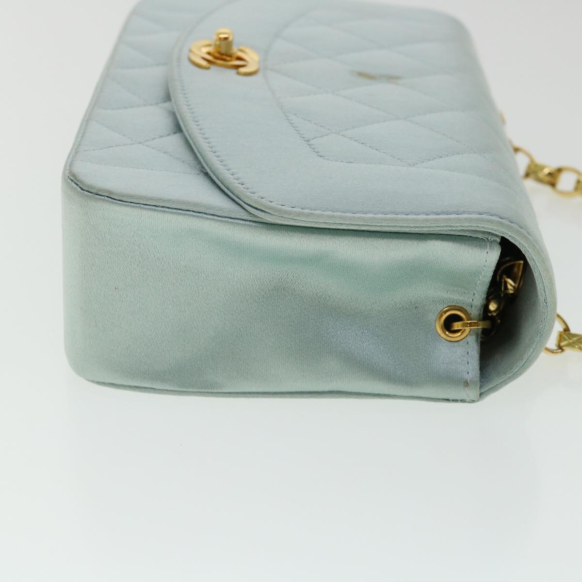 CHANEL Diana Matelasse Shoulder Bag Satin Light Blue CC Auth 33325V