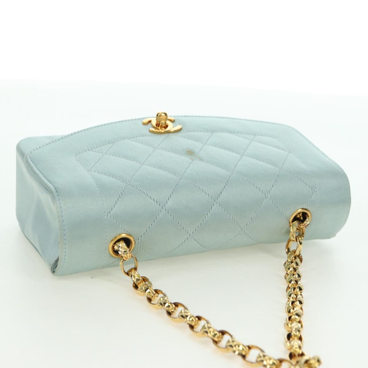 CHANEL Diana Matelasse Shoulder Bag Satin Light Blue CC Auth 33325A
