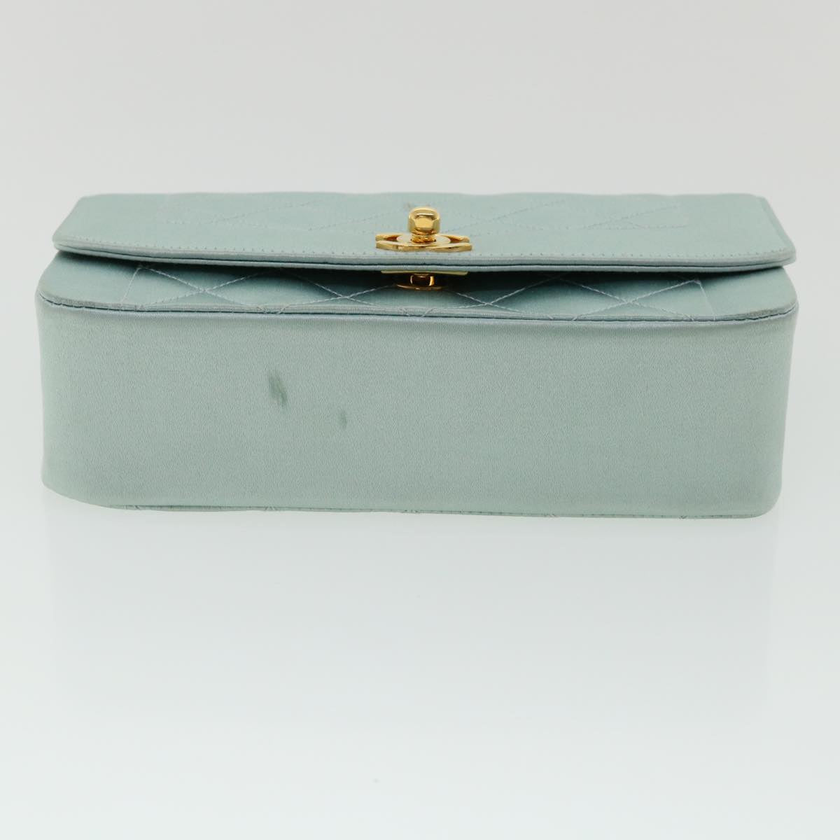 CHANEL Diana Matelasse Shoulder Bag Satin Light Blue CC Auth 33325V