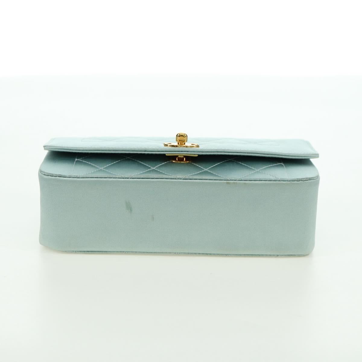 CHANEL Diana Matelasse Shoulder Bag Satin Light Blue CC Auth 33325A