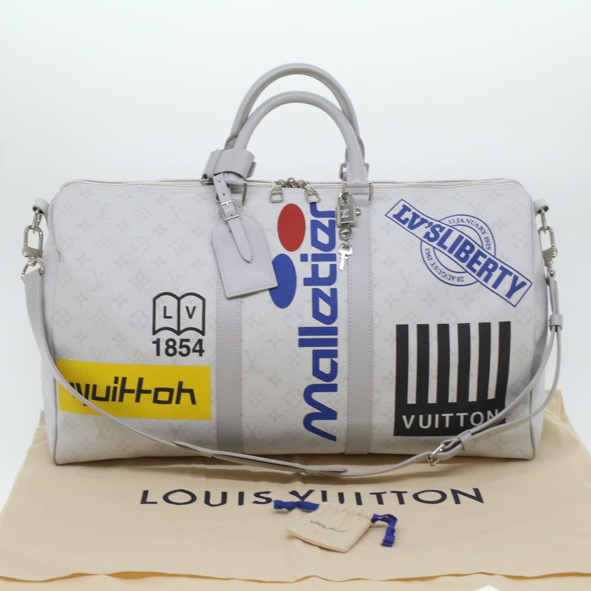 LOUIS VUITTON Monogram Keepall Bandouliere 50 Boston Bag White M44643 LV 37882S