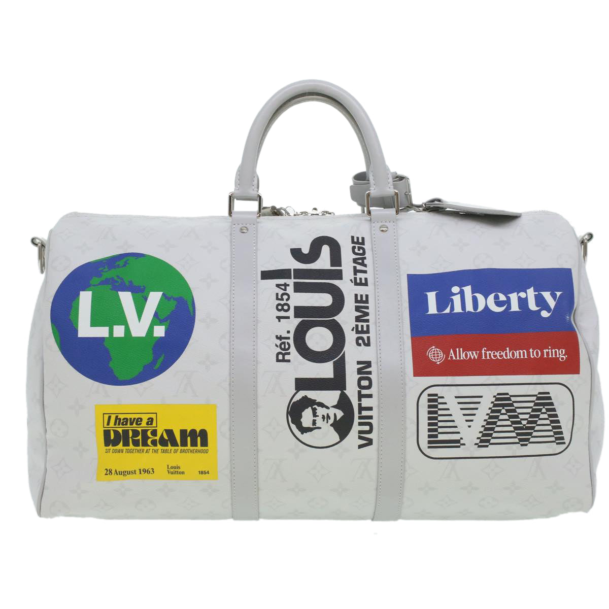 LOUIS VUITTON Monogram Keepall Bandouliere 50 Boston Bag White M44643 LV 37882S