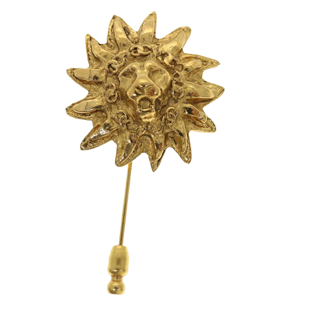 CHANEL Brooch metal Gold CC Auth 38119