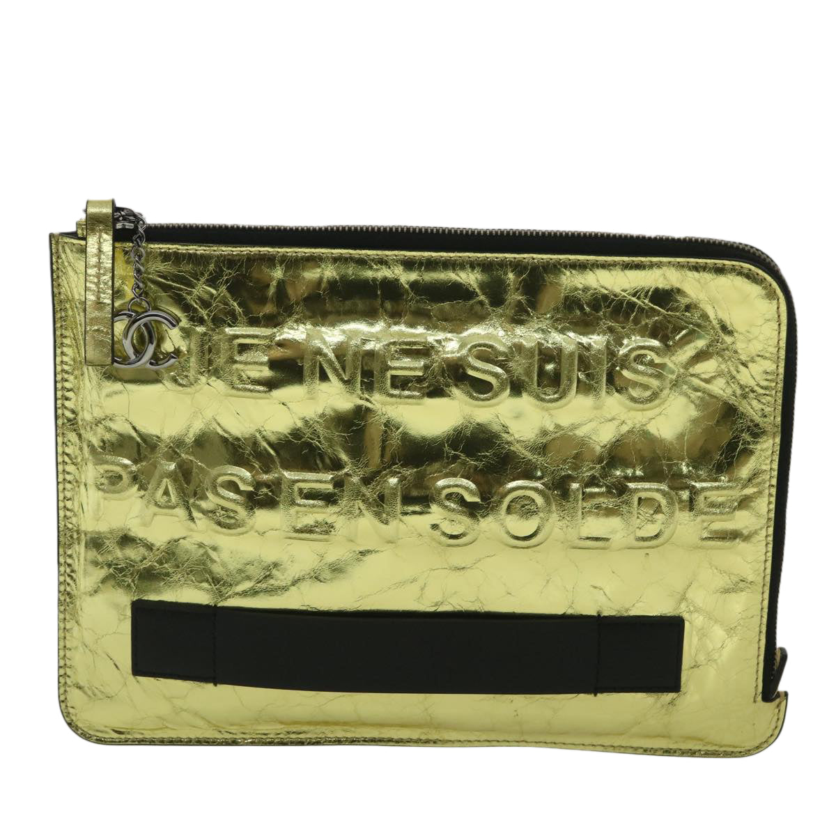 CHANEL Clutch Bag Metallic Leather Gold A82164 CC Auth 38172SAV