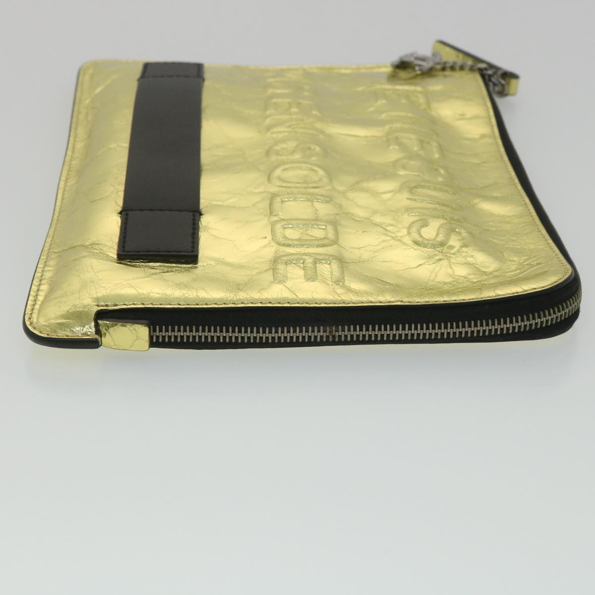 CHANEL Clutch Bag Metallic Leather Gold A82164 CC Auth 38172SAV