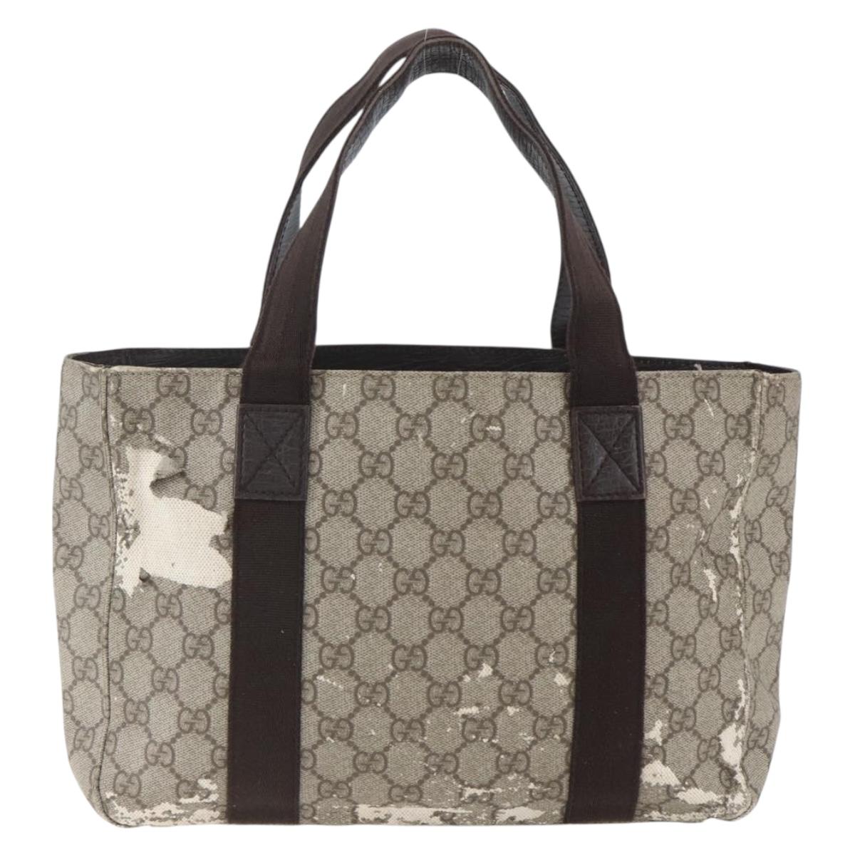 GUCCI GG Supreme Hand Bag PVC Leather Beige 141976 Auth 38817