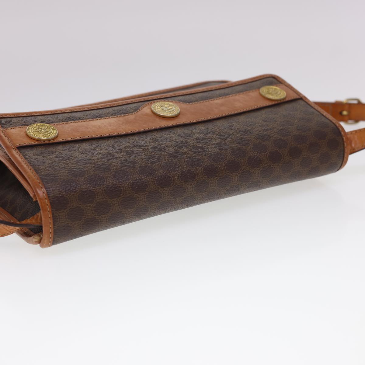 CELINE Macadam Canvas Shoulder Bag PVC Leather Brown Auth 40101