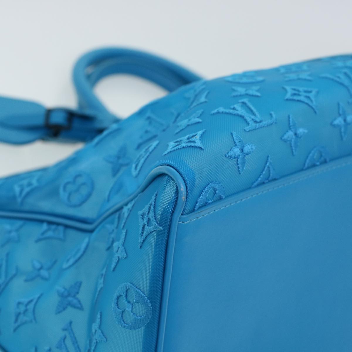 LOUIS VUITTON Mesh Keepall Triangle 50 Boston Bag Turquoise Blue M45048 42050S