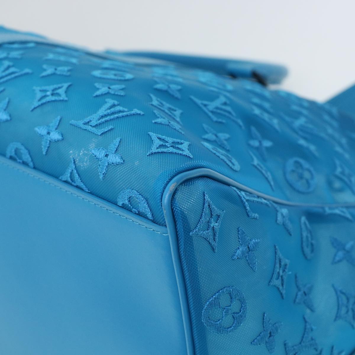 LOUIS VUITTON Mesh Keepall Triangle 50 Boston Bag Turquoise Blue M45048 42050S