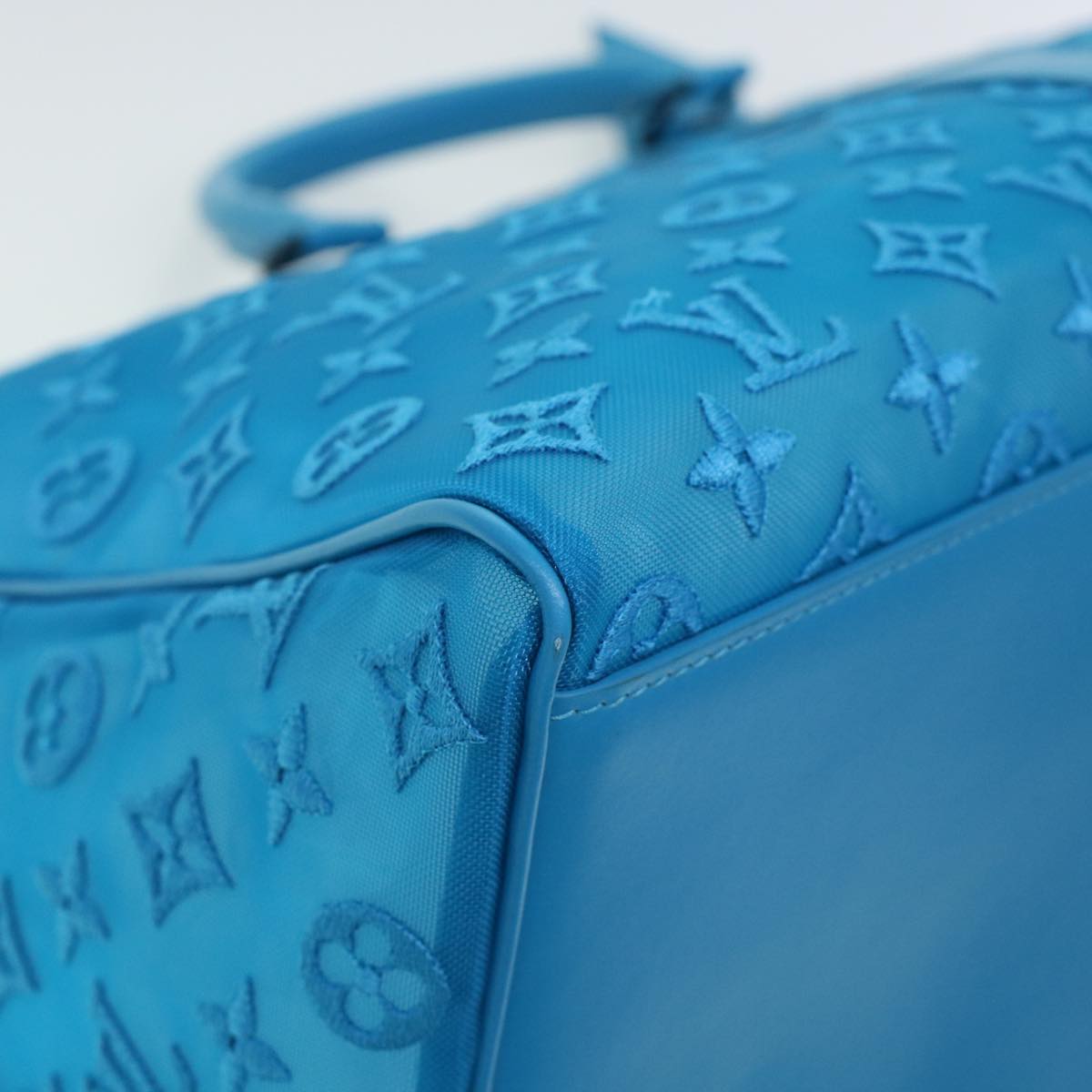 LOUIS VUITTON Mesh Keepall Triangle 50 Boston Bag Turquoise Blue M45048 42050S