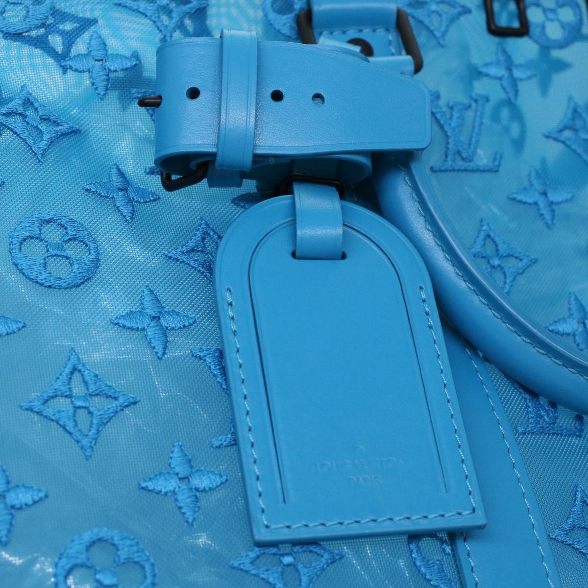 LOUIS VUITTON Mesh Keepall Triangle 50 Boston Bag Turquoise Blue M45048 42050S