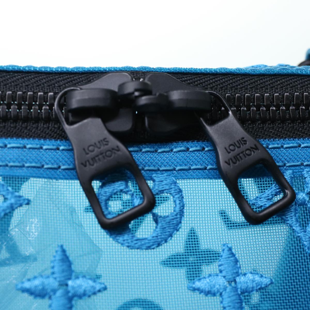 LOUIS VUITTON Mesh Keepall Triangle 50 Boston Bag Turquoise Blue M45048 42050S