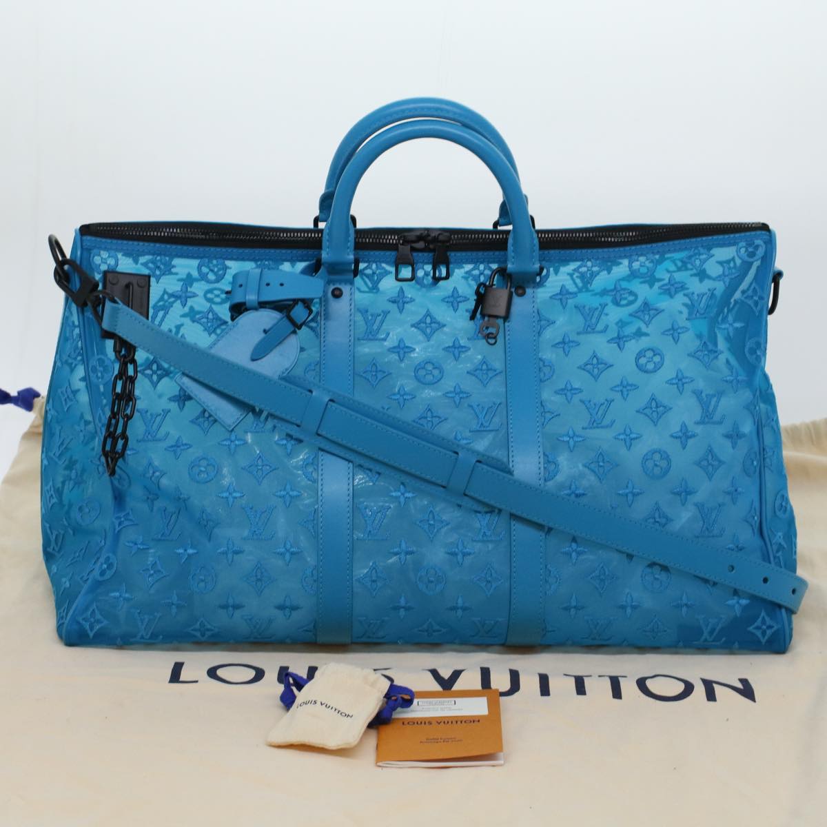 LOUIS VUITTON Mesh Keepall Triangle 50 Boston Bag Turquoise Blue M45048 42050S