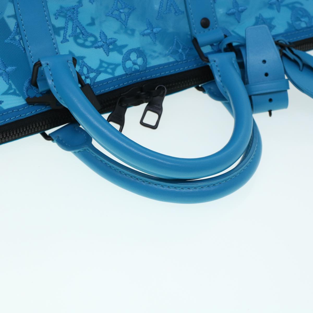 LOUIS VUITTON Mesh Keepall Triangle 50 Boston Bag Turquoise Blue M45048 42050S