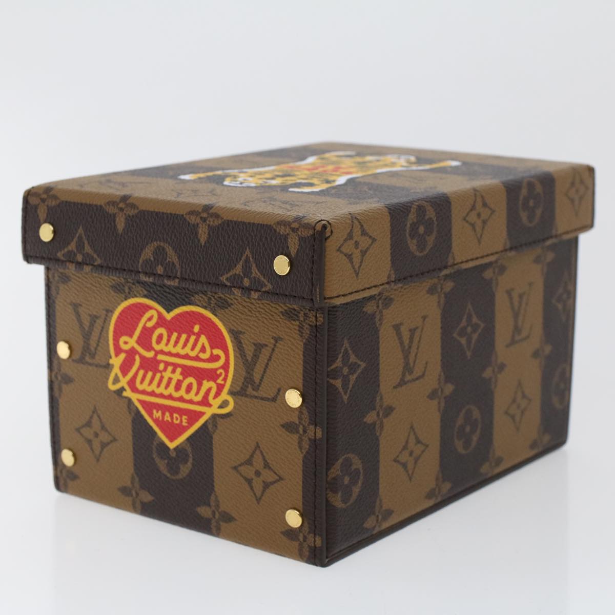 LOUIS VUITTON Stripe Tiger Cardboard Box NIGO Case Brown GI0718 LV Auth 43816SM