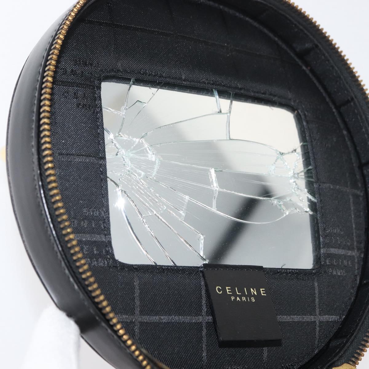 CELINE Vanity Cosmetic Pouch Leather Black Gold Auth 43930