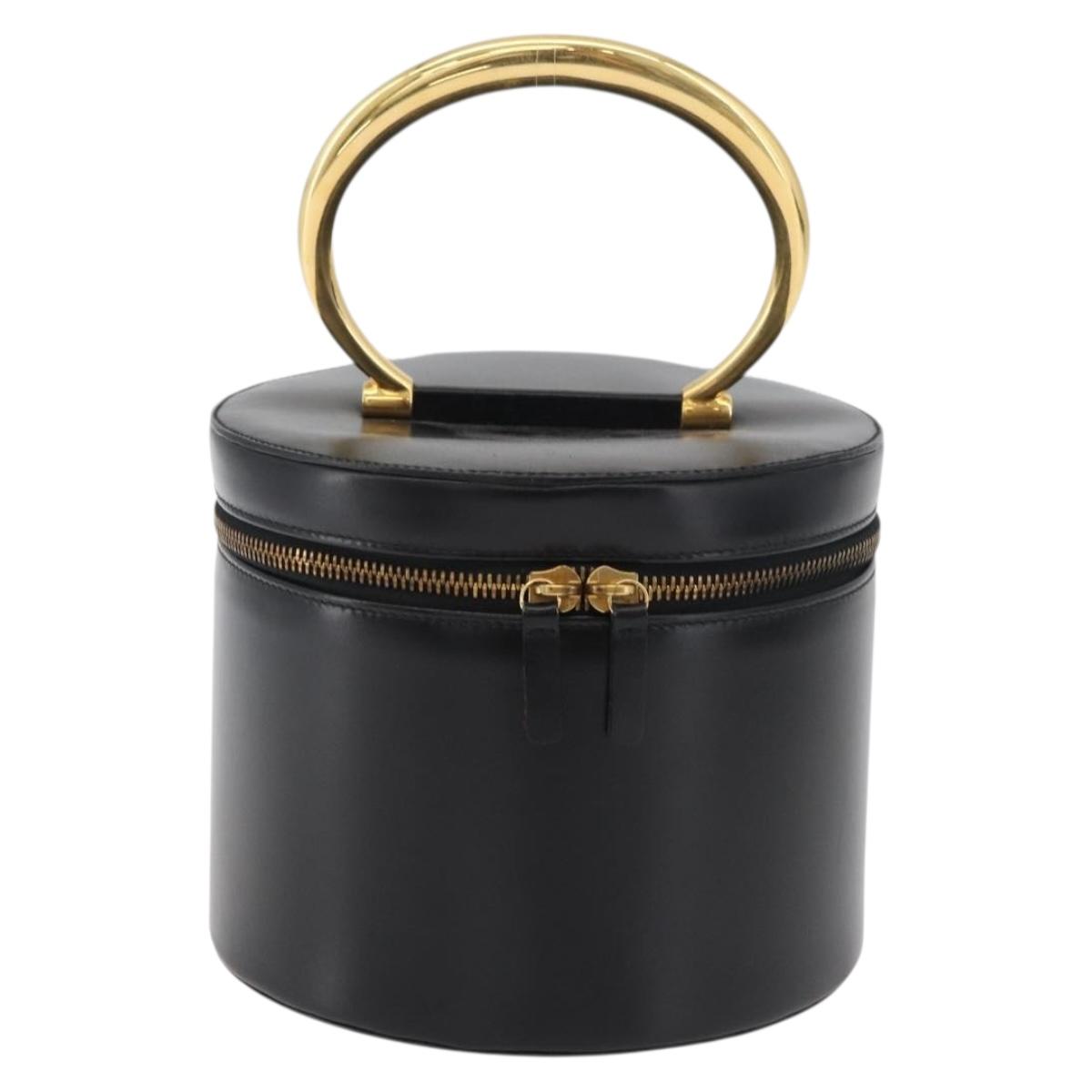 CELINE Vanity Cosmetic Pouch Leather Black Gold Auth 43930