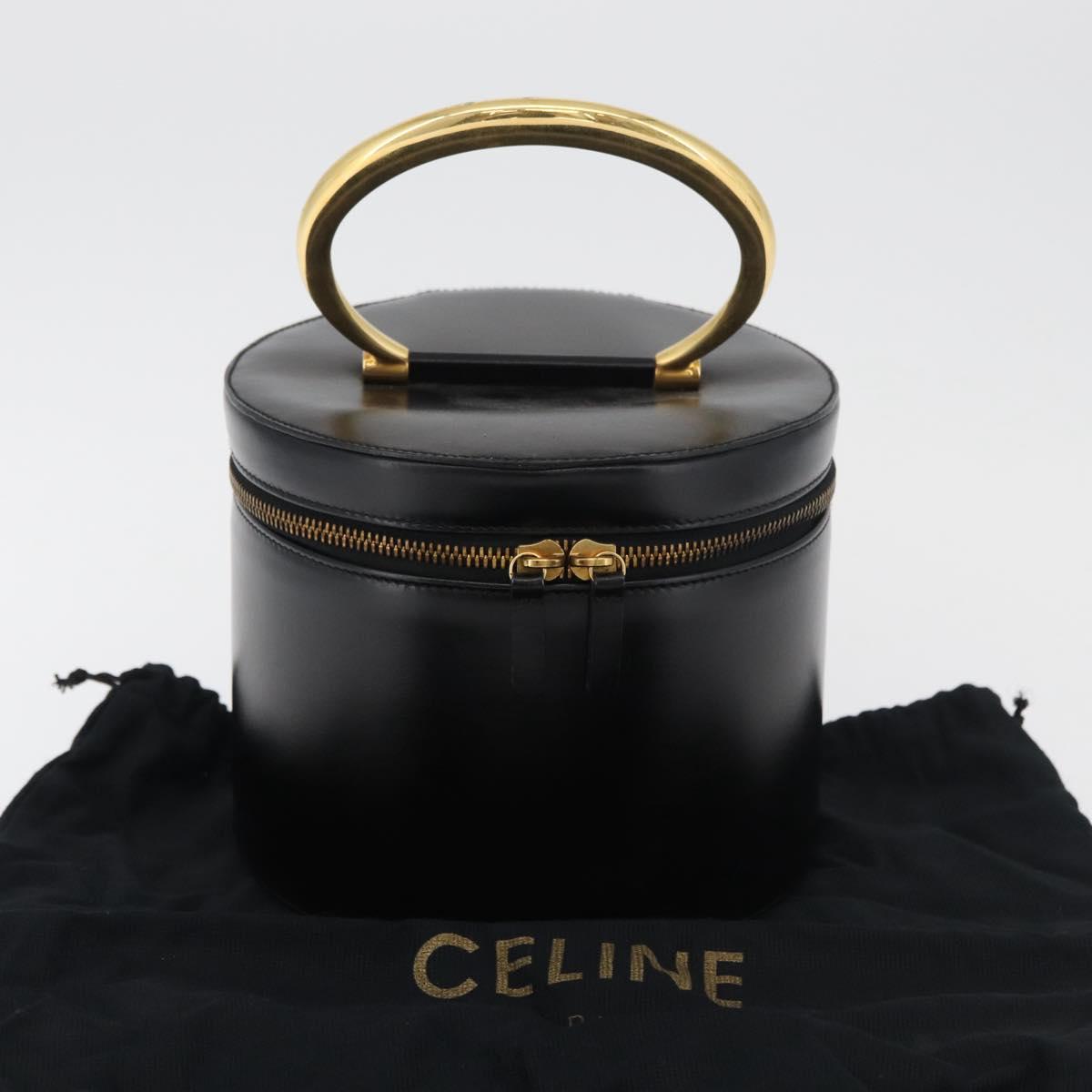 CELINE Vanity Cosmetic Pouch Leather Black Gold Auth 43930