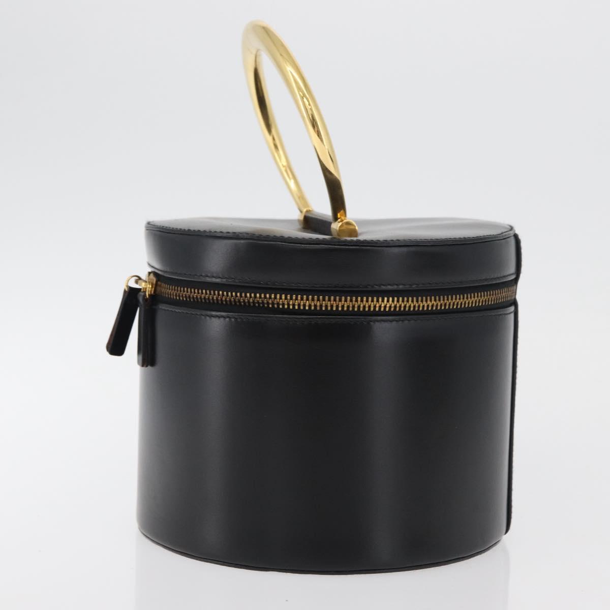 CELINE Vanity Cosmetic Pouch Leather Black Gold Auth 43930