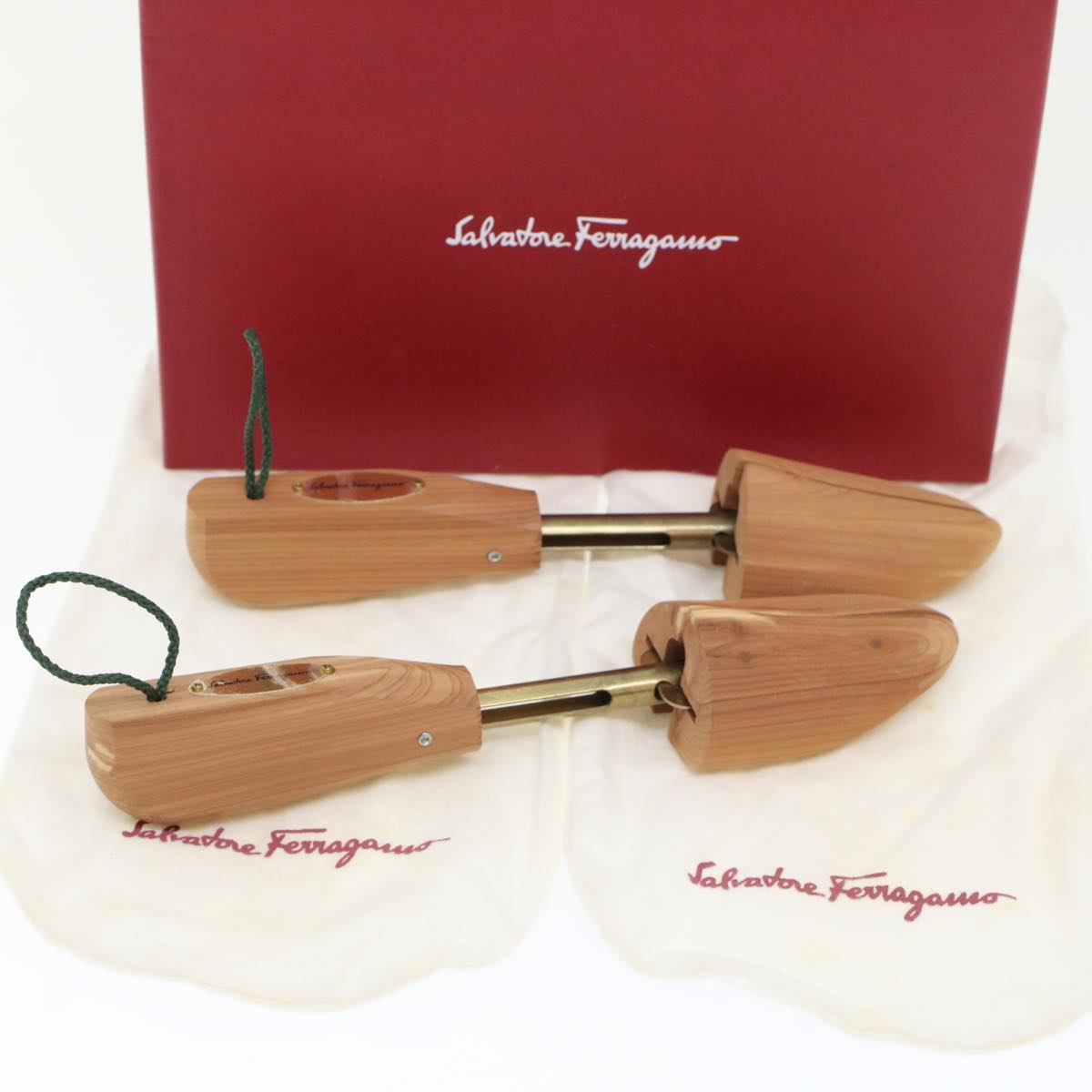 Salvatore Ferragamo Shoes Keeper Wood Metal Beige Auth 45678