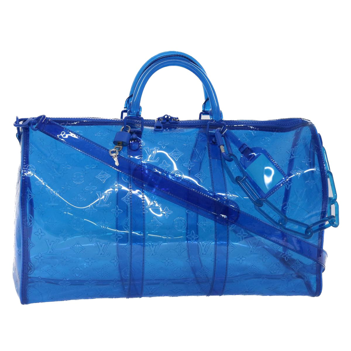 LOUIS VUITTON Monogram Vinyl Keepall Bandouliere 50 Bag Blue M53272 Auth 46351SM