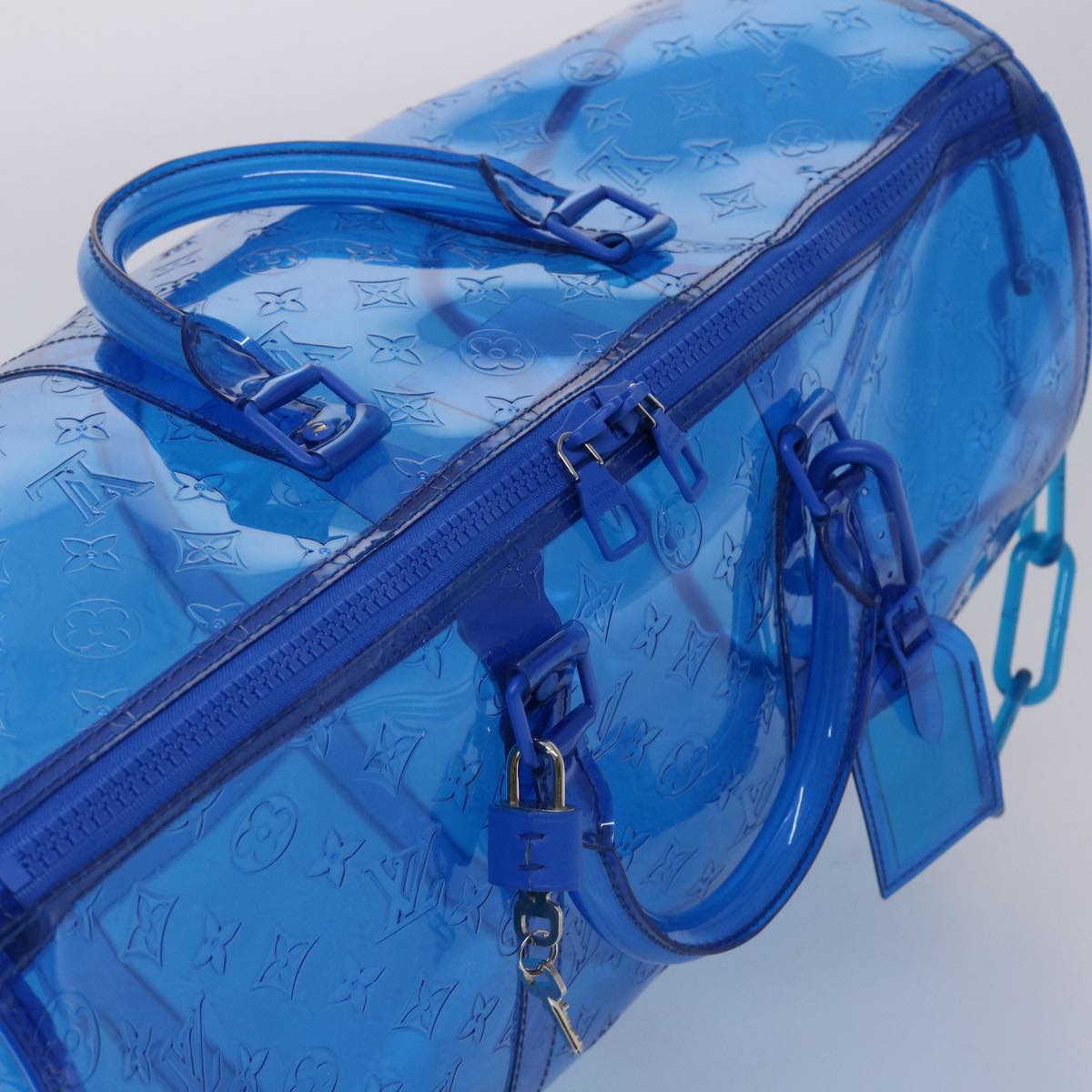 LOUIS VUITTON Monogram Vinyl Keepall Bandouliere 50 Bag Blue M53272 Auth 46351SM