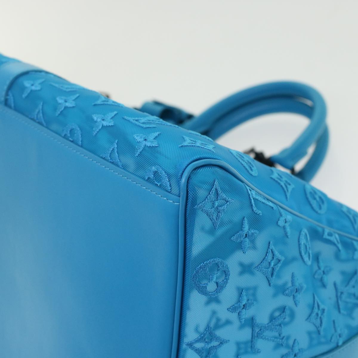 LOUIS VUITTON Monogram Mesh Keepall Triangle 50 Bag Blue M45048 LV Auth 46405SAM
