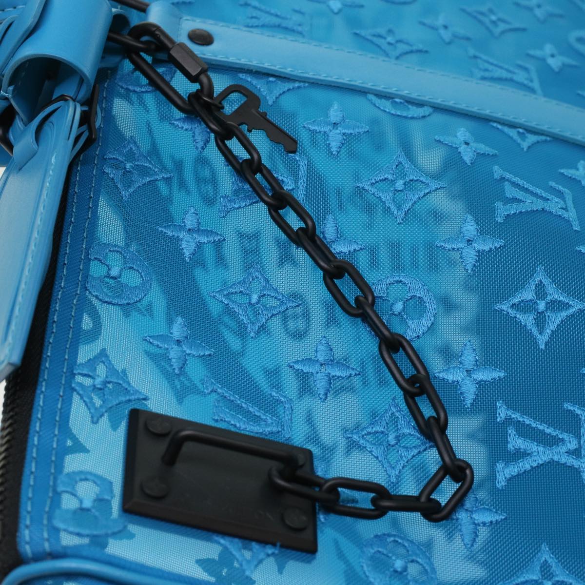 LOUIS VUITTON Monogram Mesh Keepall Triangle 50 Bag Blue M45048 LV Auth 46405SAM