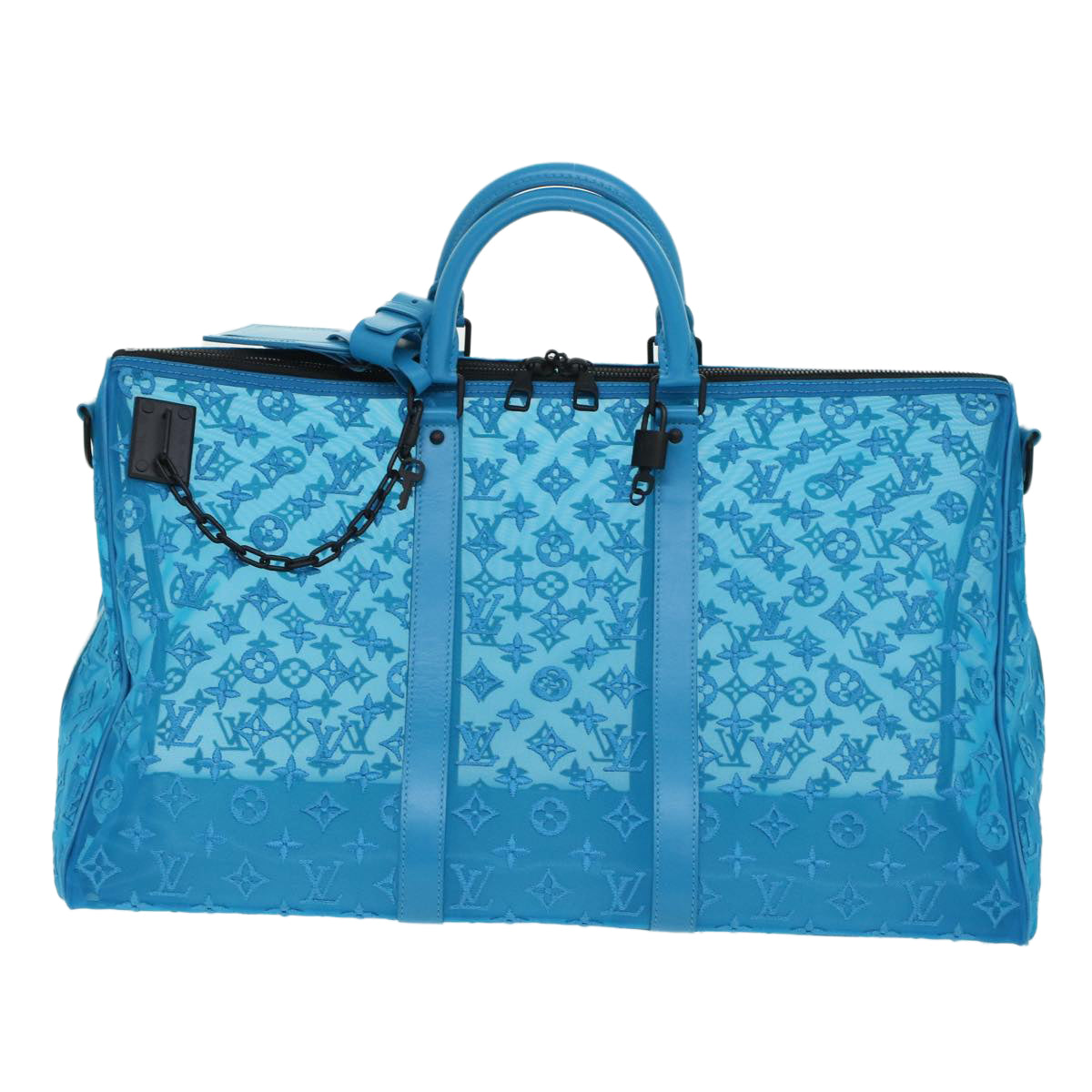 LOUIS VUITTON Monogram Mesh Keepall Triangle 50 Bag Blue M45048 LV Auth 46405SAM