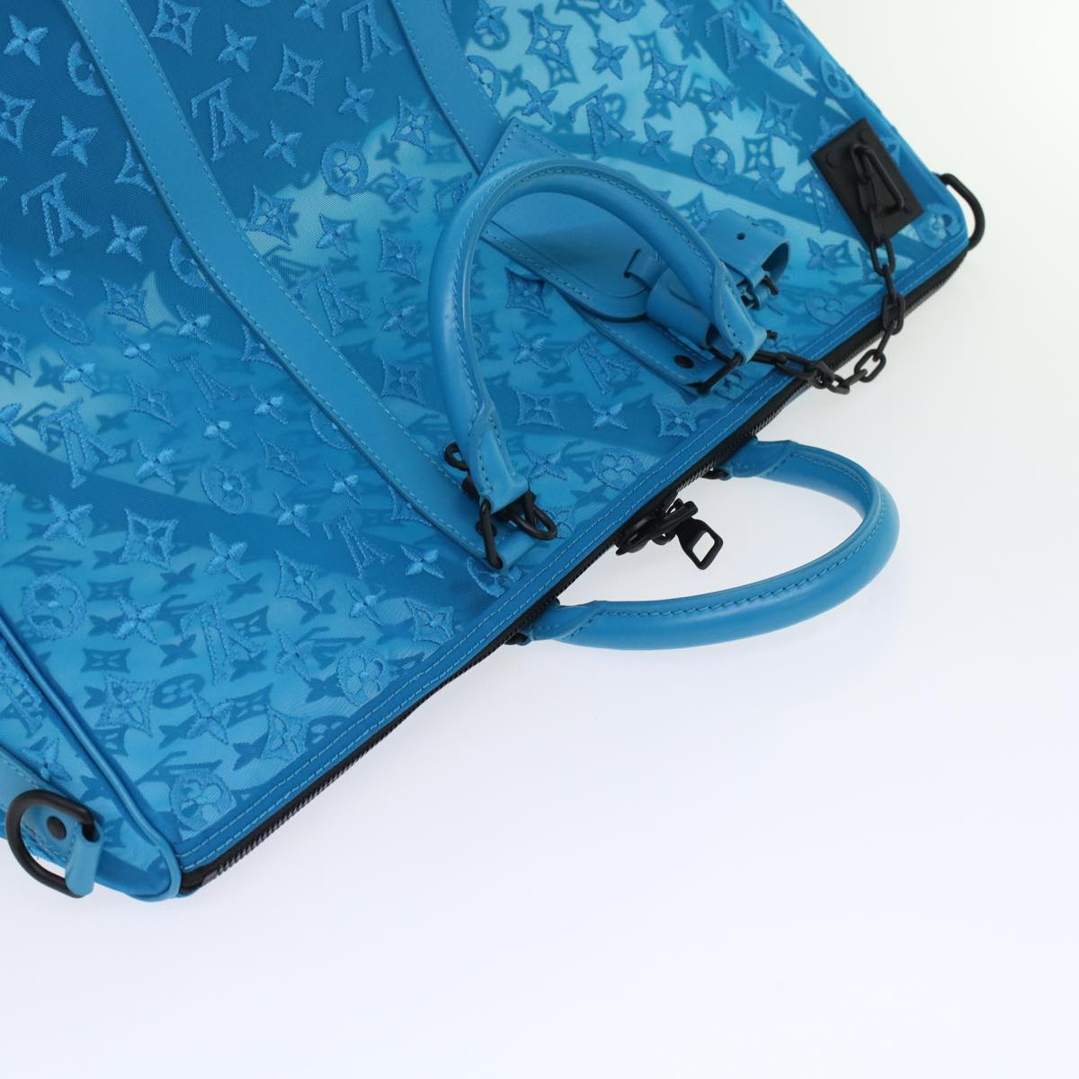 LOUIS VUITTON Monogram Mesh Keepall Triangle 50 Bag Blue M45048 LV Auth 46405SAM
