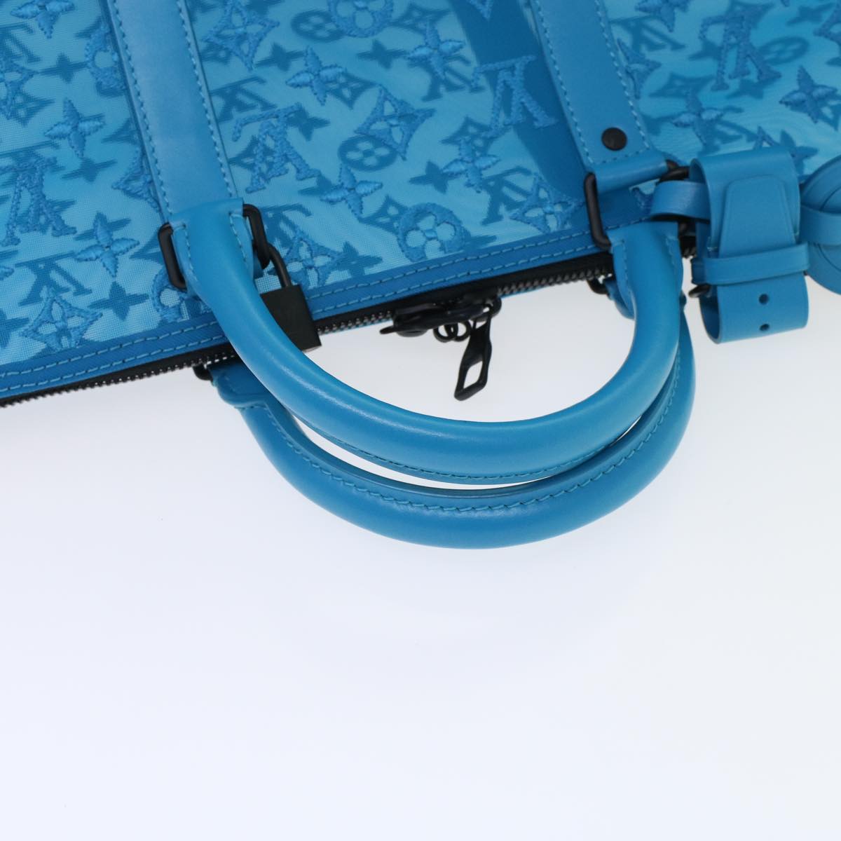 LOUIS VUITTON Monogram Mesh Keepall Triangle 50 Bag Blue M45048 LV Auth 46405SAM