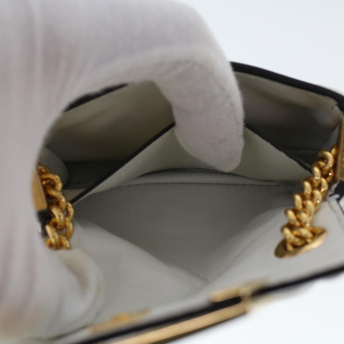 FENDI Zucca Canvas Nano Baguette Chain Shoulder Bag Leather White Auth 47061V