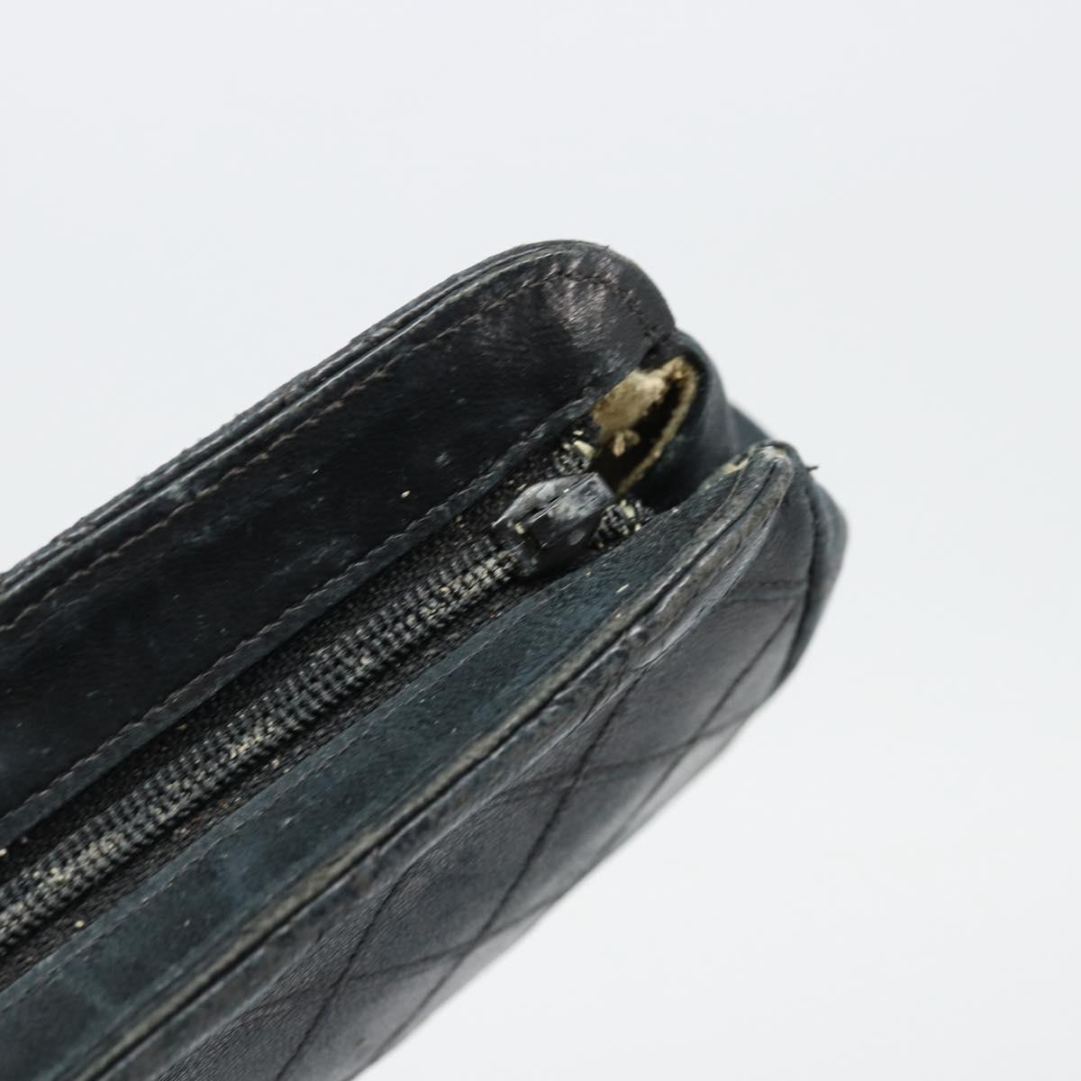 CHANEL Pouch Lamb Skin Black CC Auth 47074