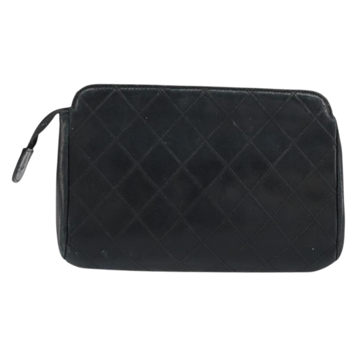CHANEL Pouch Lamb Skin Black CC Auth 47074