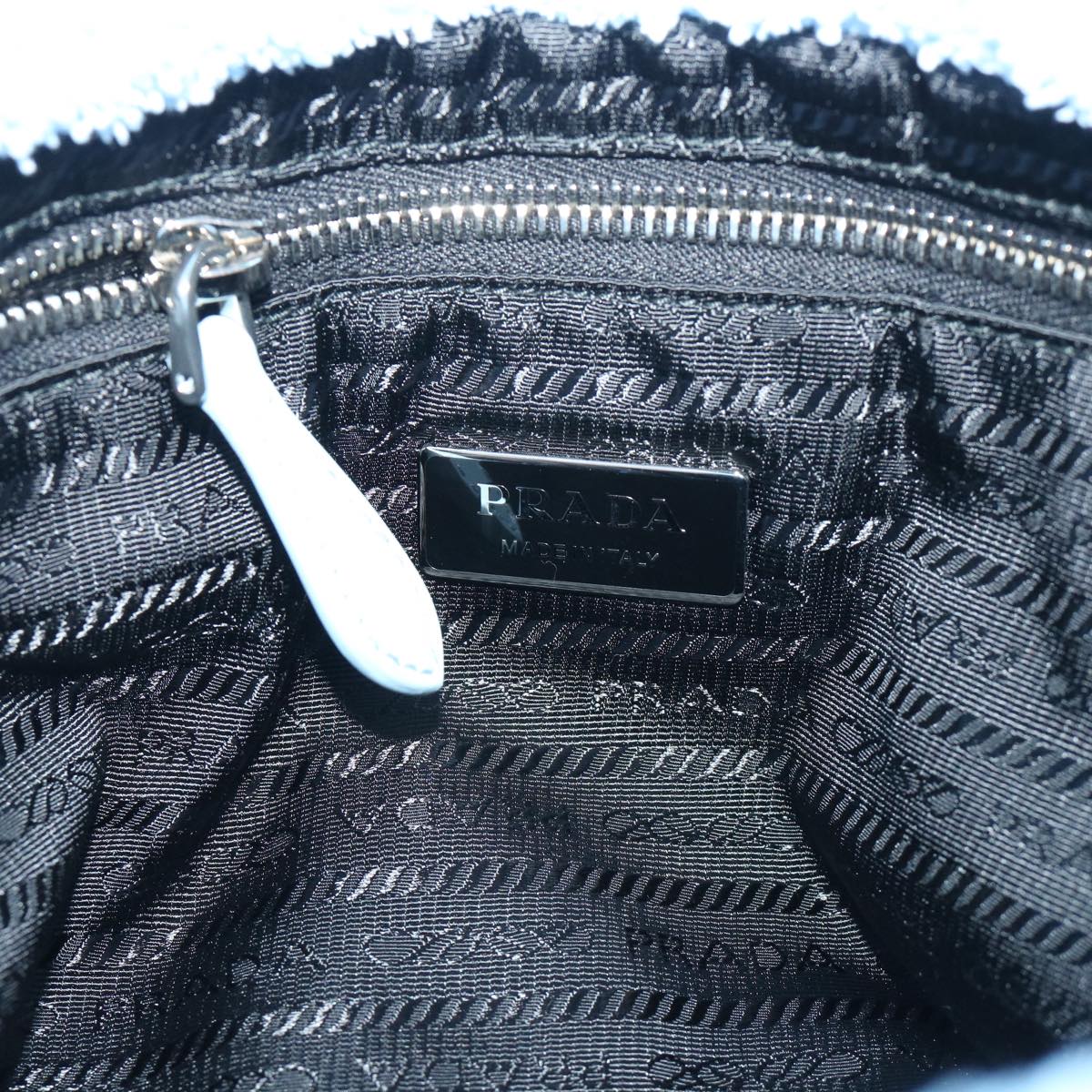 PRADA Terry Hand Bag 2way Light Blue Black Auth 47188SAV