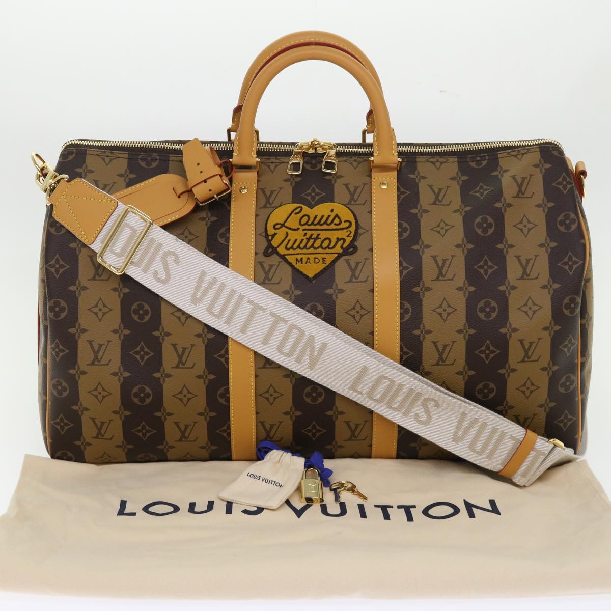 LOUIS VUITTON Monogram Stripe Keepall Bandouliere 50 Bag M45967 LV Auth 47401S