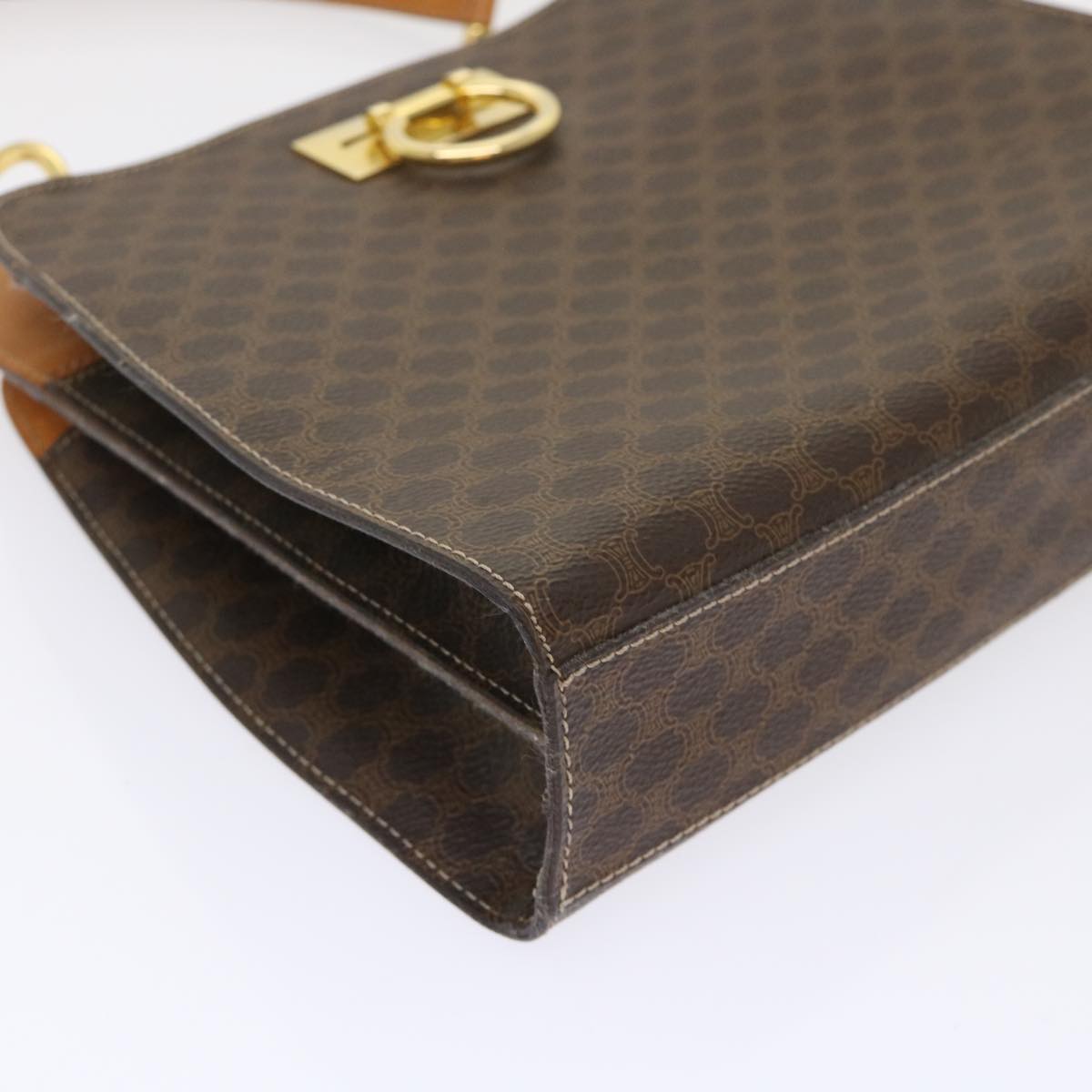 CELINE Macadam Canvas Hand Bag PVC Leather Brown Auth 47659