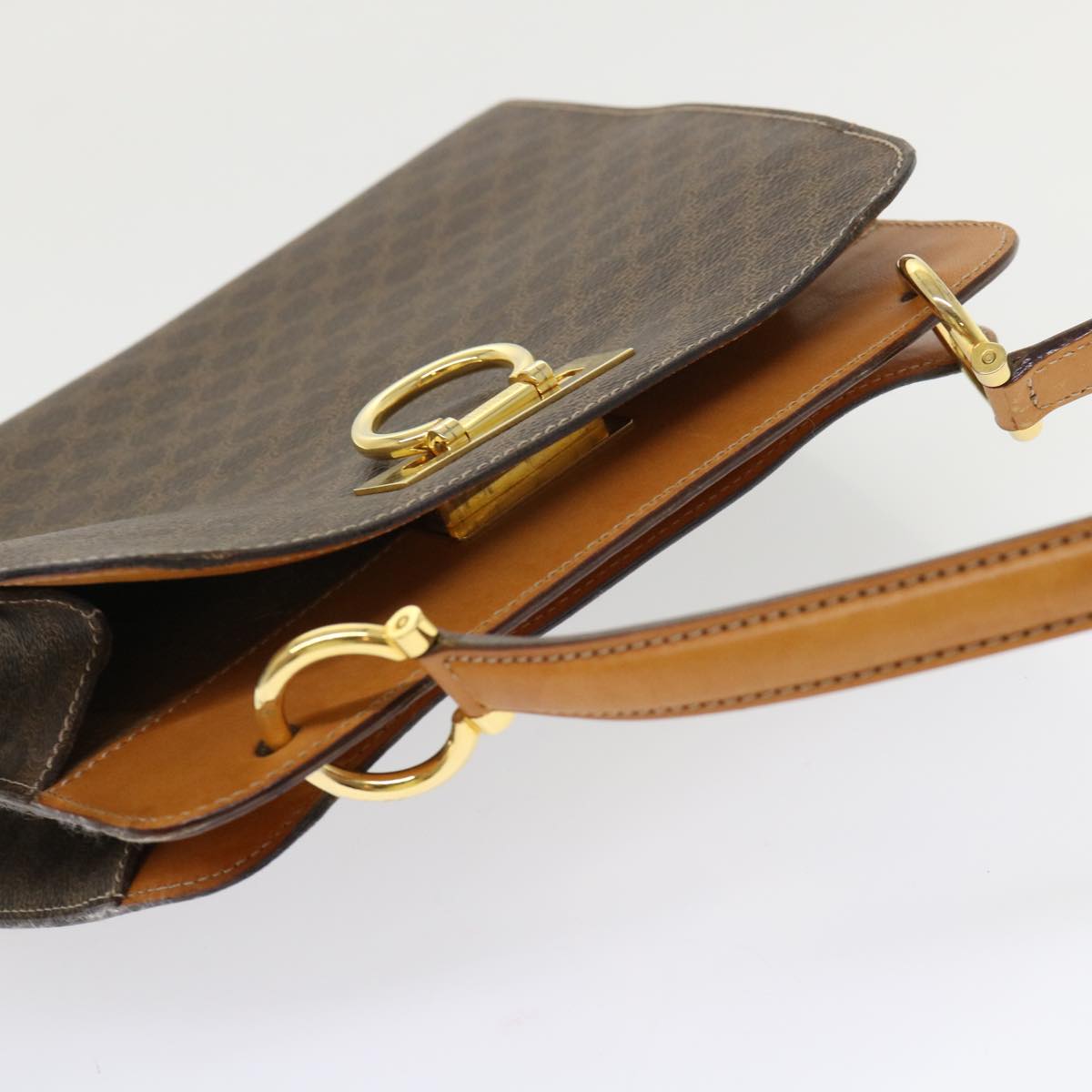 CELINE Macadam Canvas Hand Bag PVC Leather Brown Auth 47659