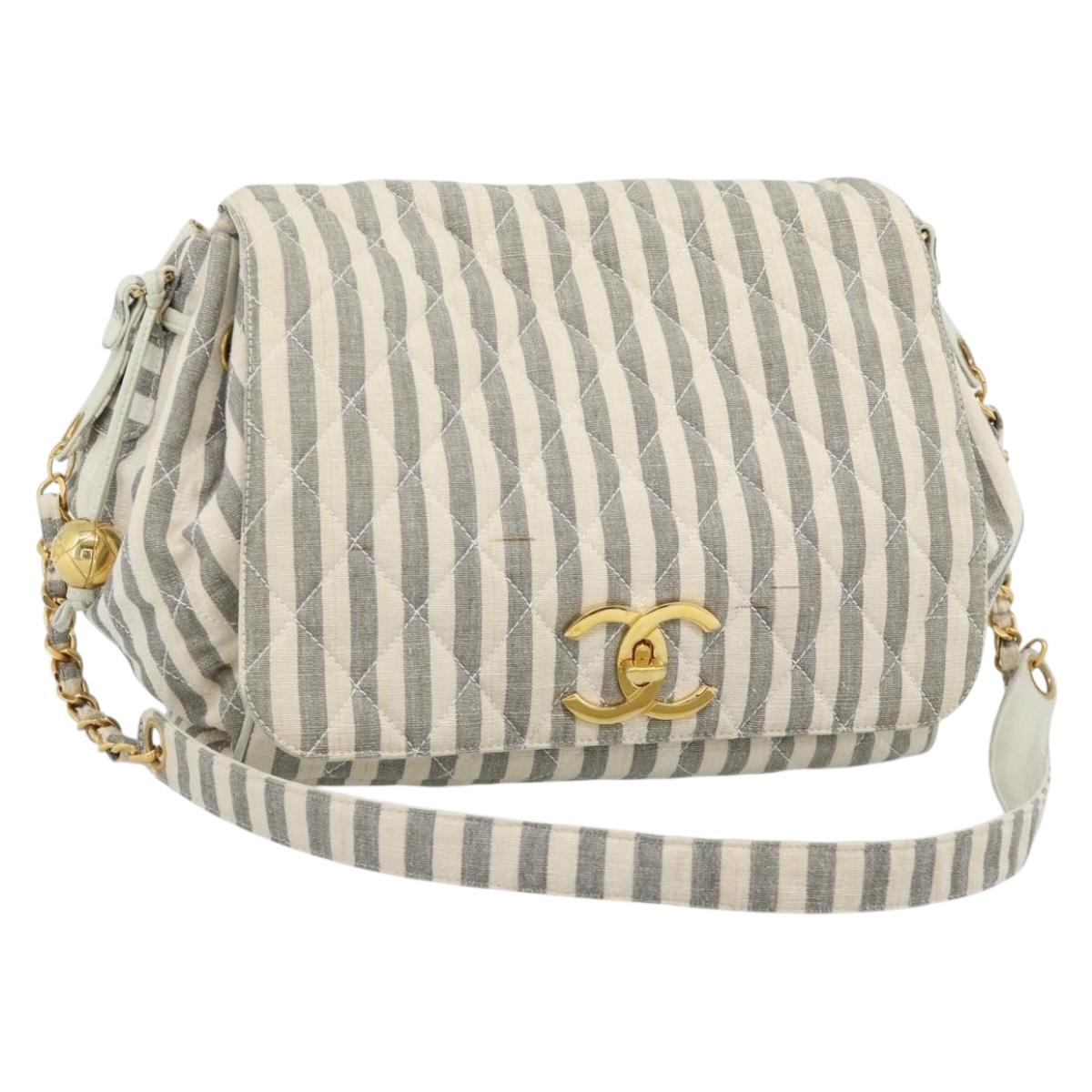 CHANEL Matelasse Shoulder Bag Canvas Light Blue White CC Auth 48071AV