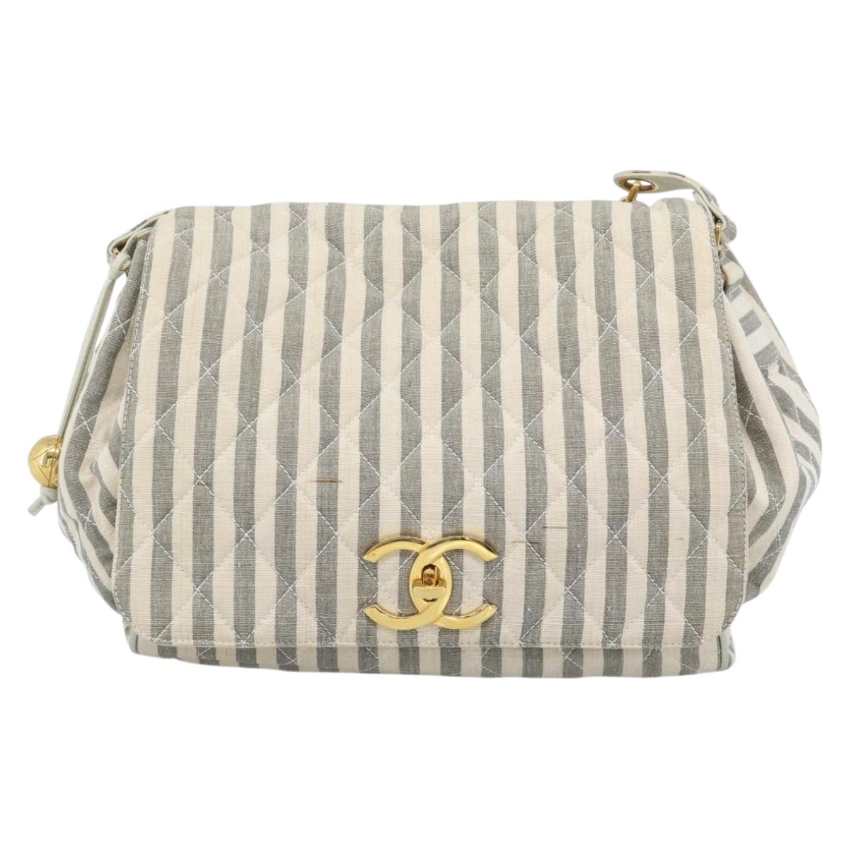 CHANEL Matelasse Shoulder Bag Canvas Light Blue White CC Auth 48071AV