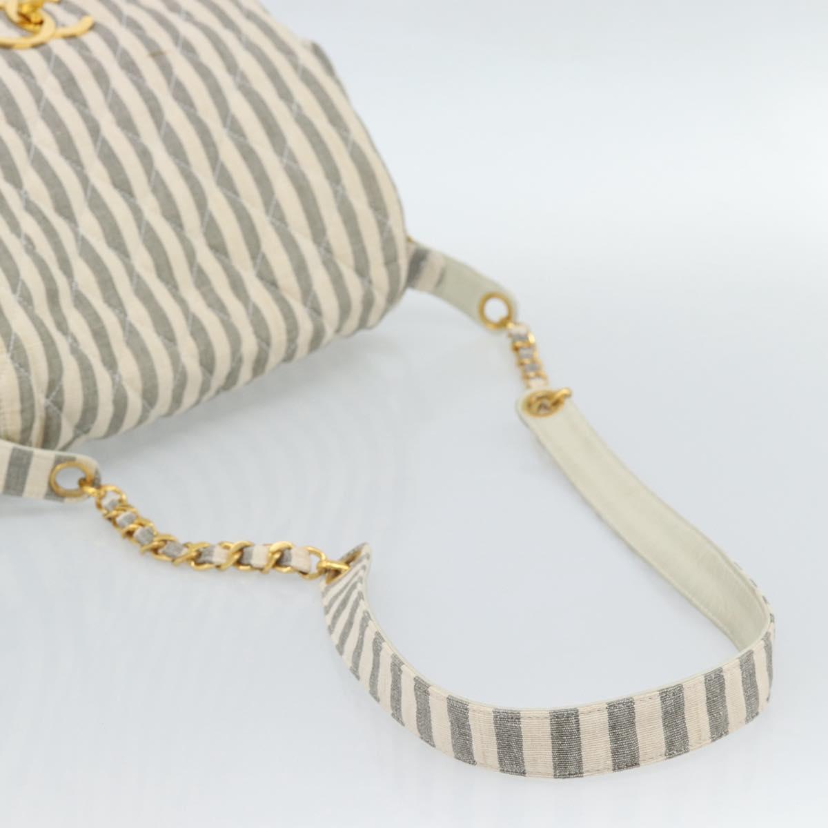 CHANEL Matelasse Shoulder Bag Canvas Light Blue White CC Auth 48071AV