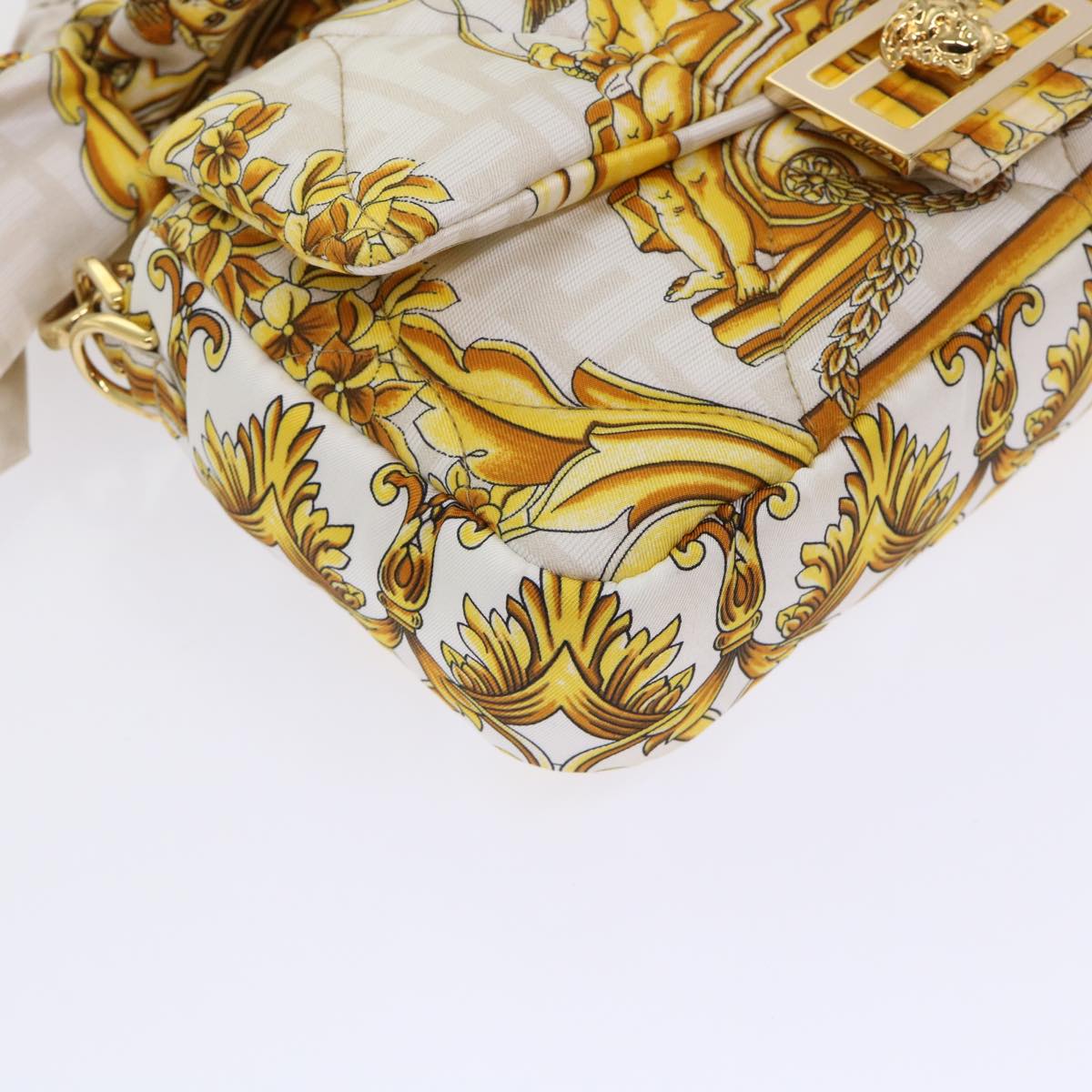 FENDI Baguette Shoulder Bag Polyester 2way White 8BR600 AK2D Auth 48072SM