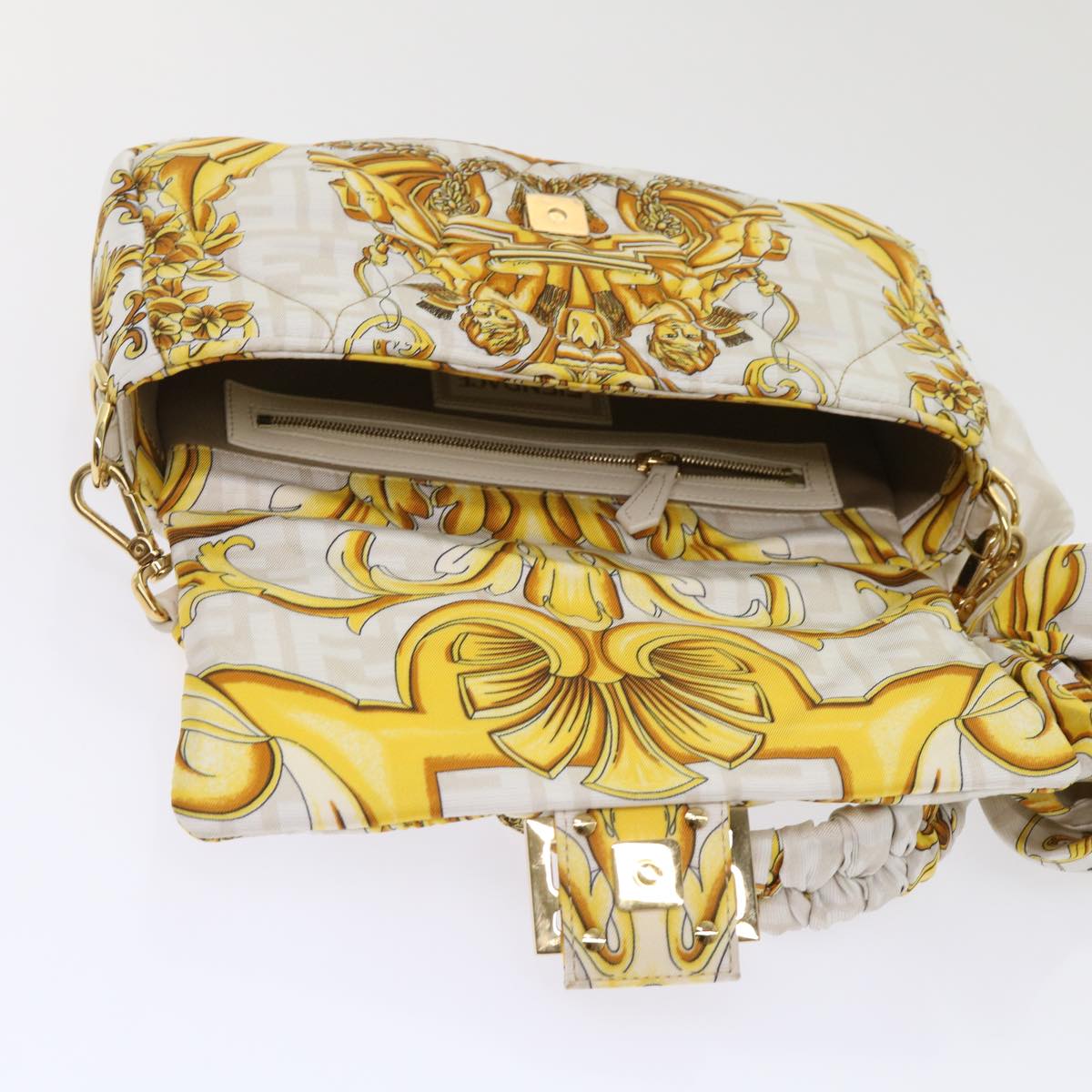 FENDI Baguette Shoulder Bag Polyester 2way White 8BR600 AK2D Auth 48072SM