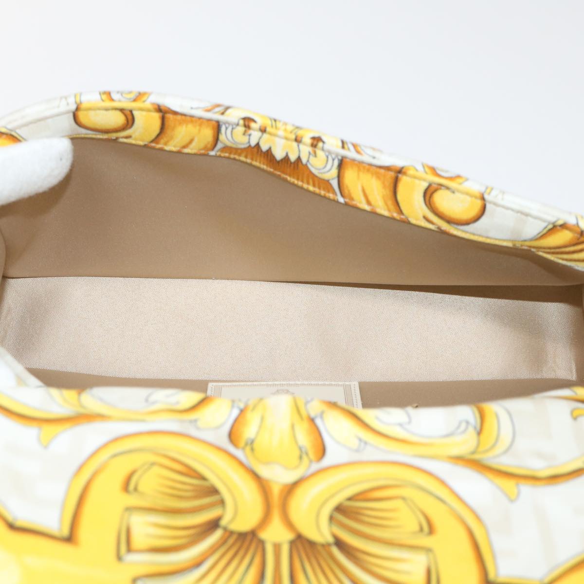 FENDI Baguette Shoulder Bag Polyester 2way White 8BR600 AK2D Auth 48072SM