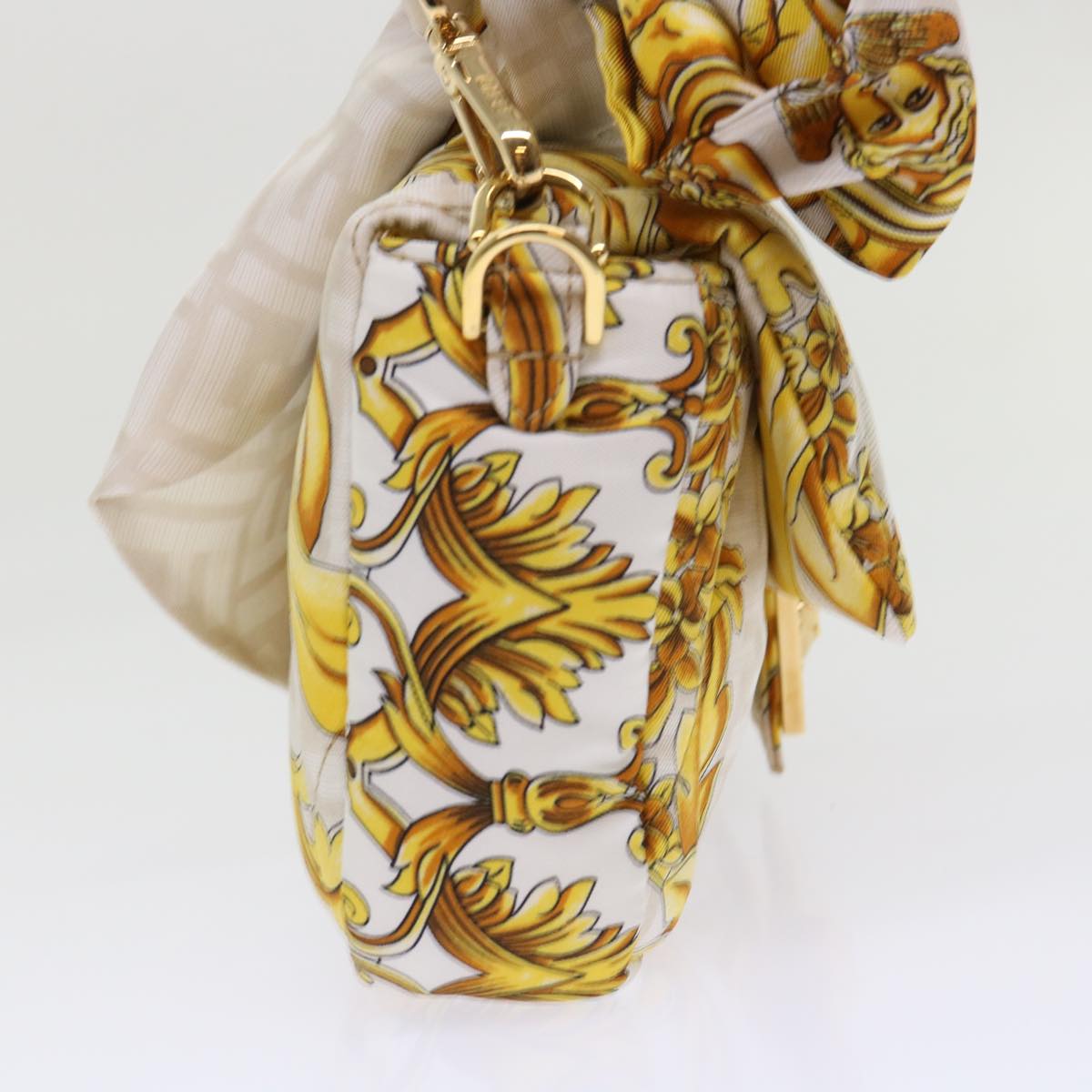 FENDI Baguette Shoulder Bag Polyester 2way White 8BR600 AK2D Auth 48072SM