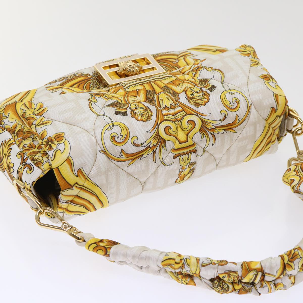 FENDI Baguette Shoulder Bag Polyester 2way White 8BR600 AK2D Auth 48072SM