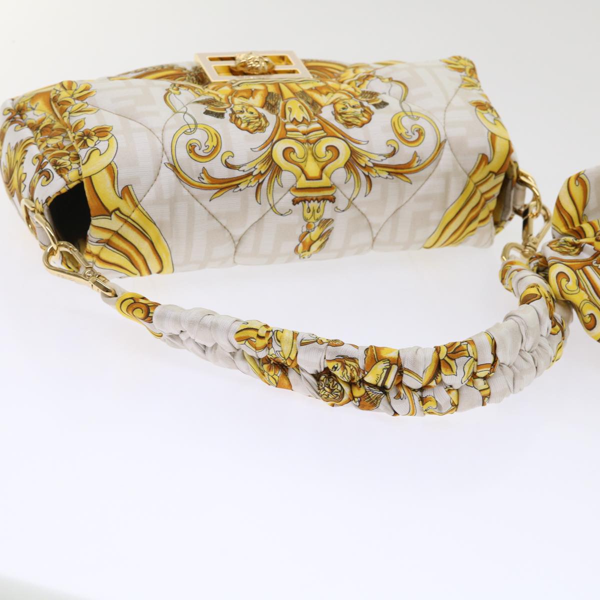 FENDI Baguette Shoulder Bag Polyester 2way White 8BR600 AK2D Auth 48072SM