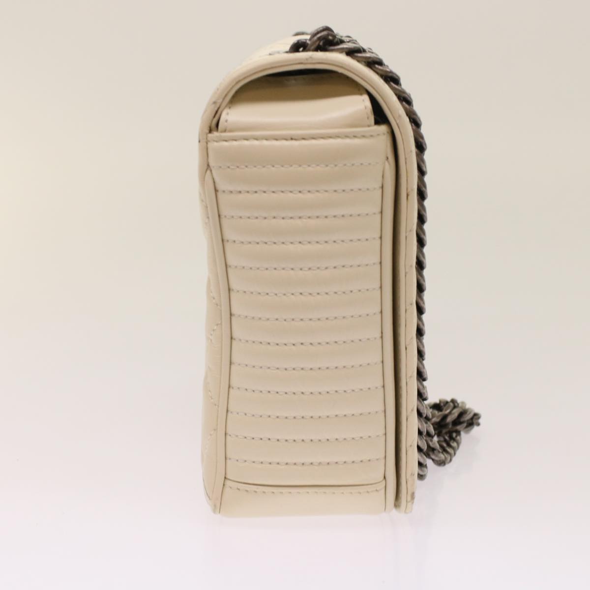 CHANEL Chevron x Matelasse Chain Shoulder Bag Lamb Skin White CC Auth 48469AV