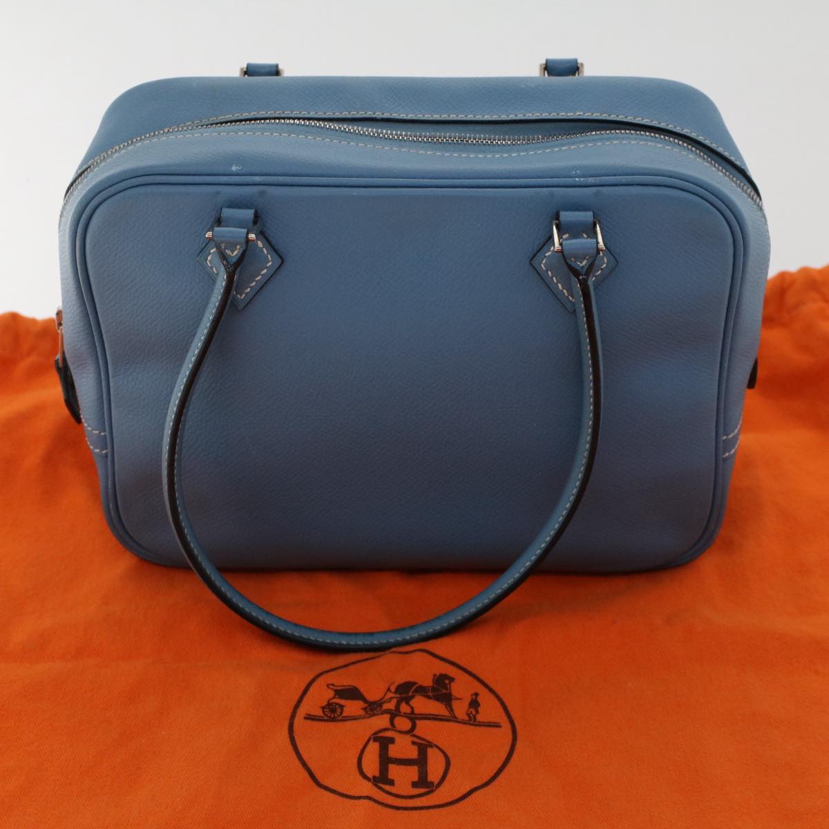 HERMES Purum 20 Hand Bag Leather Light Blue Auth 49423SAM